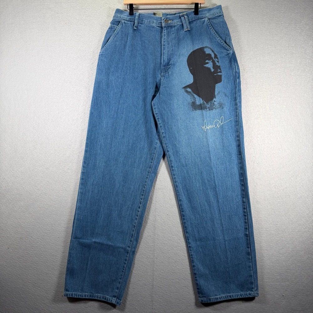 Vintage Makaveli Mens Jeans 38 Hip Hop Rap Tupac‎ Shakur Graphic Denim Pants